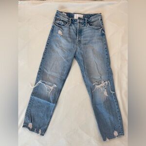 MOTHER Superior The Tomcat High-Rise Straight Distressed Jeans in The Confession